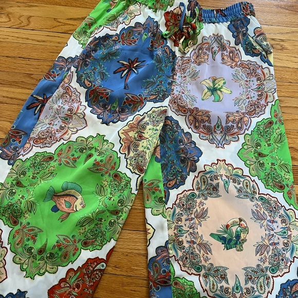 Rachel Zoe Green and Blue Pajama Bottoms with Colorful Patchwork Design - Picture 2 of 5